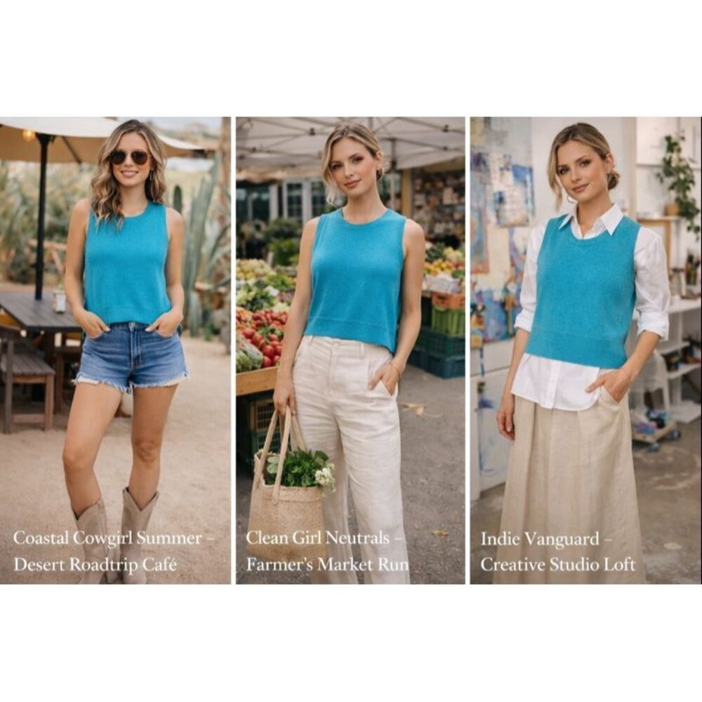 VTG A. Giannetti Women Cashmere Sweater Tank Turquoise M Coastal Indiecore